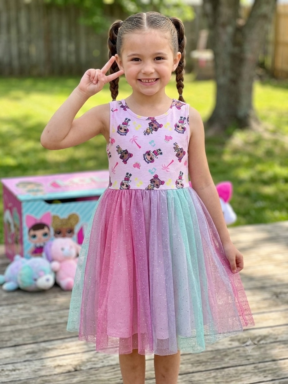 Lol Surprise Girls' Sparkle Multi-Color Tulle Dress - Pink, Purple & Mint